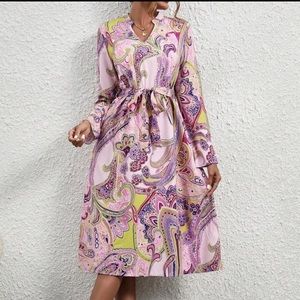 Women’s Boho Paisley Print Belted Dress